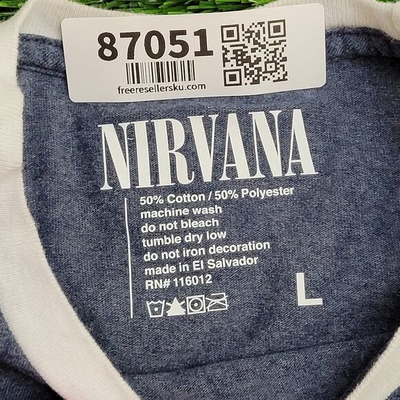 NIRVANA Rock Band Ringer Shirt M/L 21x26 Blueish Gray White - Picture 4 of 11